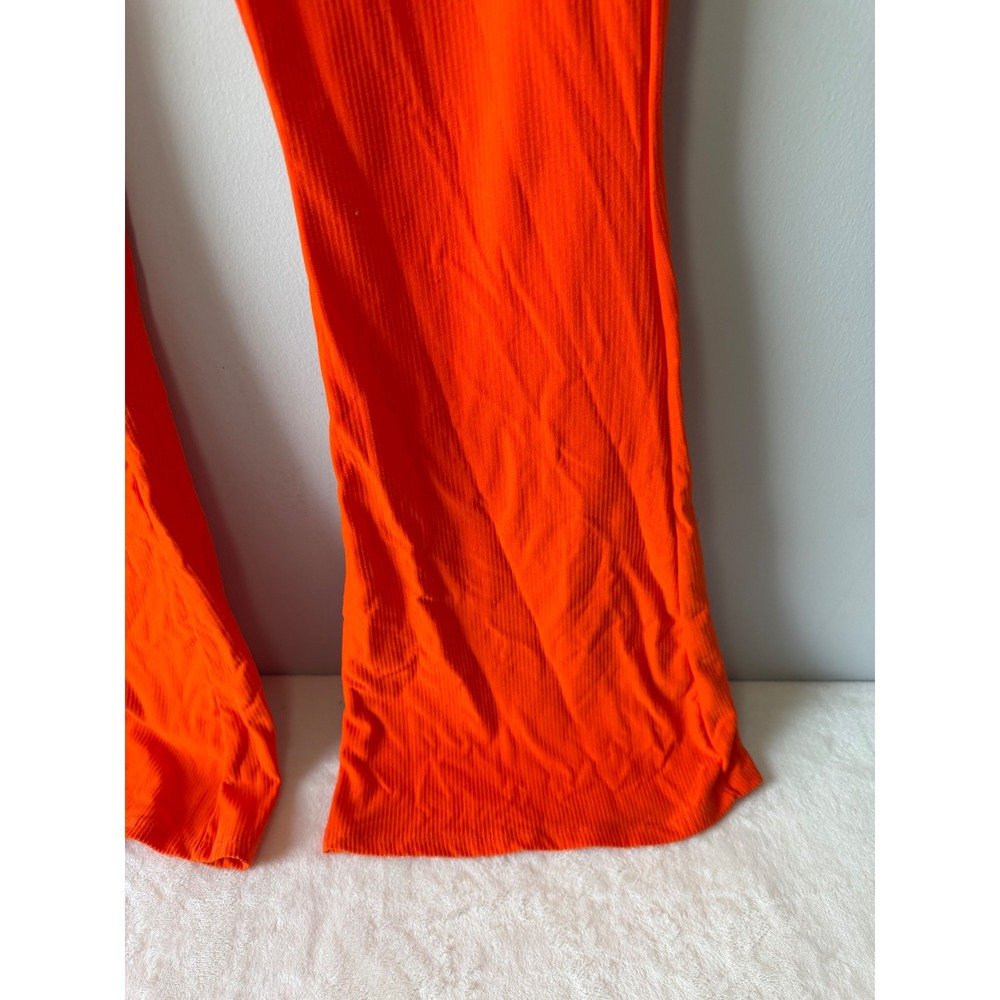 SHEIN Women Neon Orange Ribbed Knit Flare Leg Pants High Waist Bell Bottom XL 12 - Picture 5 of 5